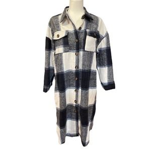 Plaid Tartan Multicolor Long Shacket Buttons & Pockets One Size